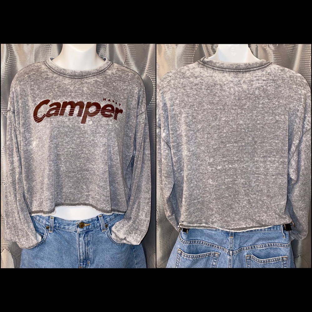 Forever21 Long Sleeve Happy Camper Crop Top S